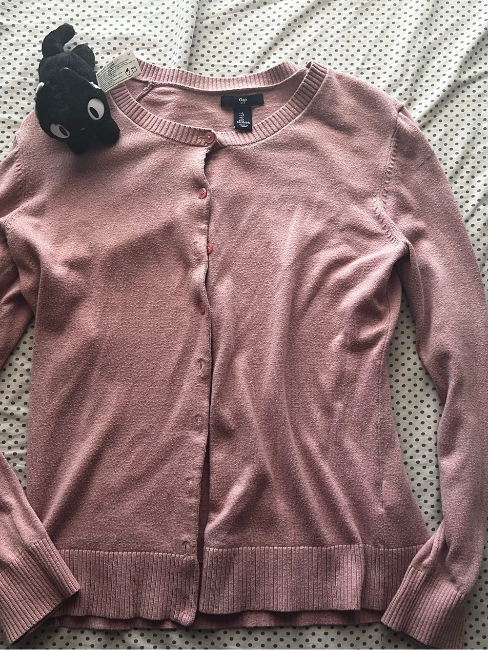 GAP Dusty Rose Crewneck Button-Up Cardigan